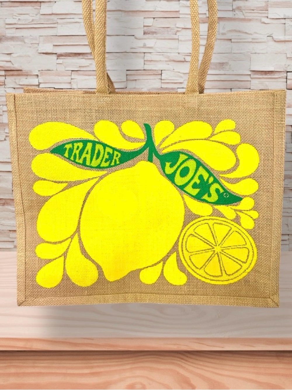 Trader Joe's Yellow Lemon Jute Tote Bag